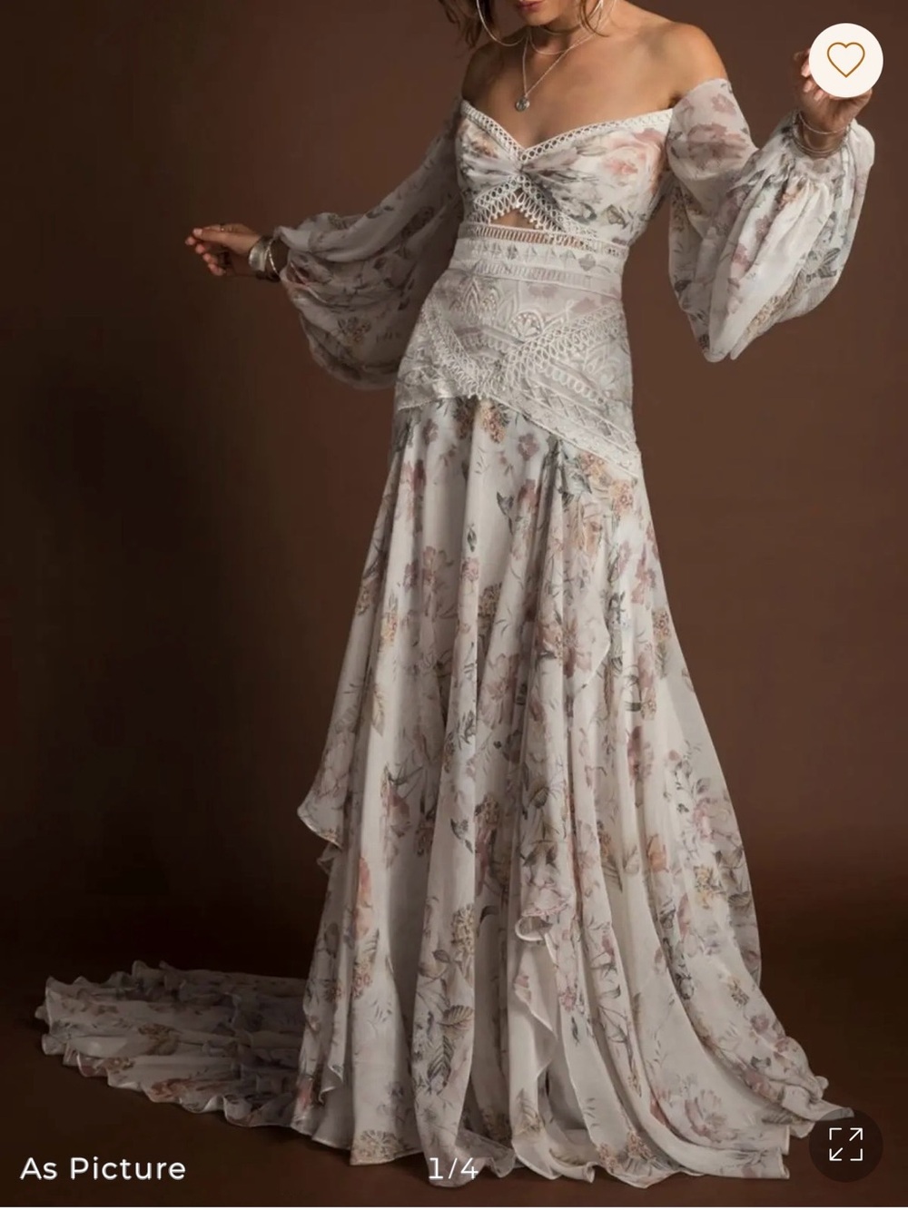 Elegant Off-Shoulder Floral Maxi Dress in Ivory